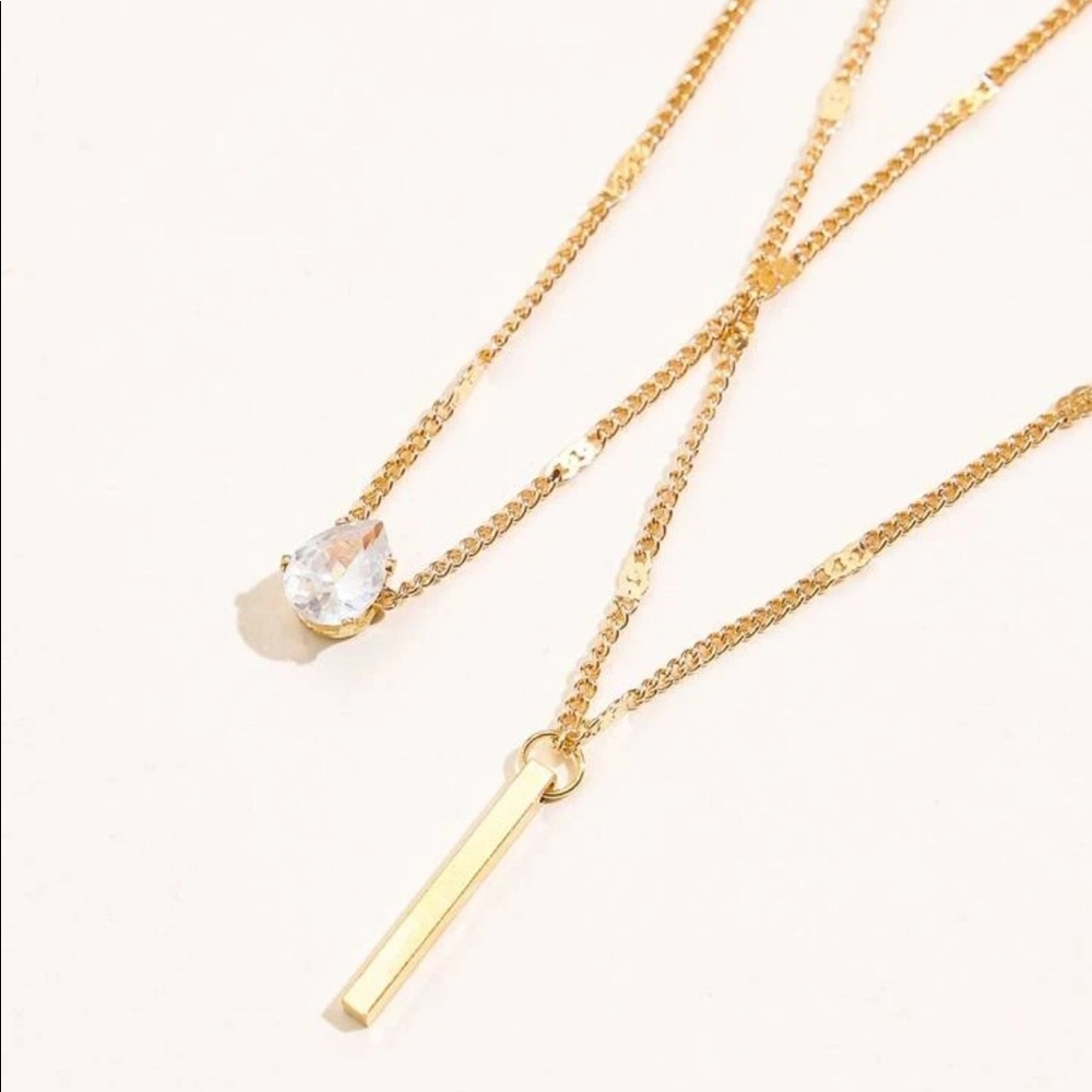{LAST ONE} Bar and rhinestone layered necklace - Picture 3 of 6
